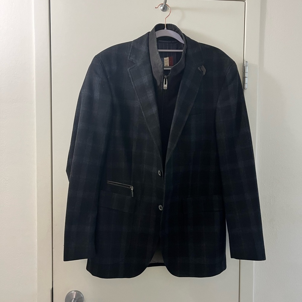 Mens’ plaid blazer (black, grey, blue) by Pierre Cardin